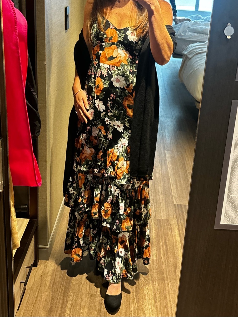 Abercrombie & Fitch Black Floral Tiered Ruffle Maxi Dress - Picture 7 of 7